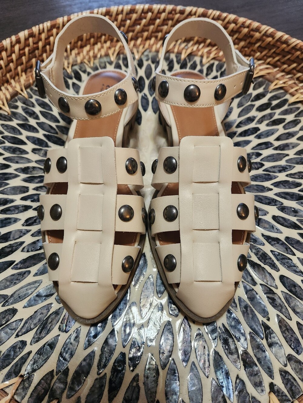 A.N.A Women's Cream Studded Fisherman Sandals - Size 6